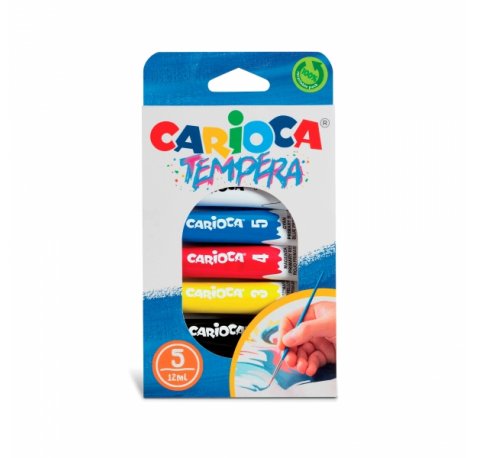 Carioca Pack de 5 Tubitos de Tempera de 12ml - Colores Superlavables - Alto Poder Cubriente - Aplicable en Materiales Porosos - Packaging 100% Reciclable - Color Varios