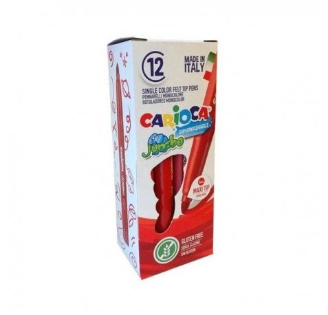 Carioca Jumbo Rotulador - Cuerpo Octogonal Maxi - Tinta Superlavable - Punta Maxi 6mm Bloqueada - Tapa Ventilada - Color Rojo (12 uds)