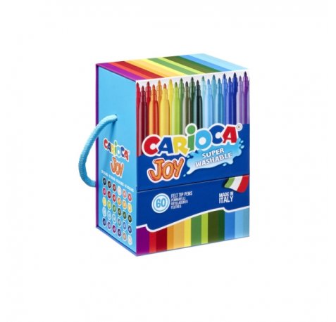 Carioca Joy Caja Rigida con 60 Rotuladores - Punta 2.8mm Bloqueada - Capuchon Ventilado - Lavables - Colores Surtidos