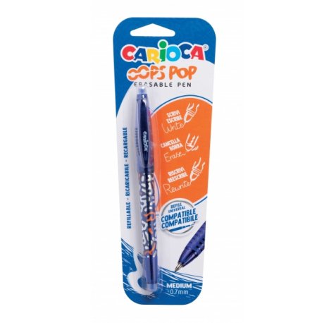 Carioca Oops Pop Boligrafo Borrable - Termo Sensible - Empuñadura Texturizada - Punta de 0.7mm - Doble Goma - Recambios Compatibles - Color Azul
