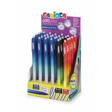 Carioca Oops Easy Expositor de 30 Boligrafos Borrables - Tinta Termo Sensible - Cuerpo con Efecto Degradado - Punta de 0.7mm - Doble Goma - Color Varios