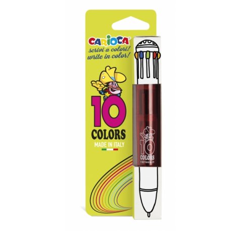 Carioca Boligrafo de 10 Colores Fluo - Boligrafo con Punta de Esfera Automatico - 10 Colores en un Solo Boligrafo - Punta Ø 1mm - Color Varios