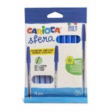 Carioca Sfera Flowpack Pack de 10 de Boligrafo - Punta Ø 1mm - Capuchon y Retro del Color de la Tinta - Escritura Super Deslizante - Paquete de Papel - Color Azul