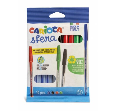 Carioca Sfera Flowpack Pack de 10 Boligrafo - Punta Ø 1mm - Capuchon y Retro del Color de la Tinta - Escritura Super Deslizante - Paquete de Papel - Color Varios