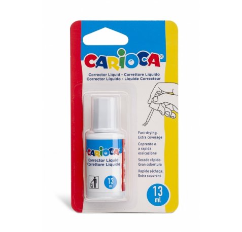 Carioca Corrector Liquido - Pincel de Nylon Suave y Preciso - Apto para Todo Tipo de Papel - Secado Rapido - Color Blanco