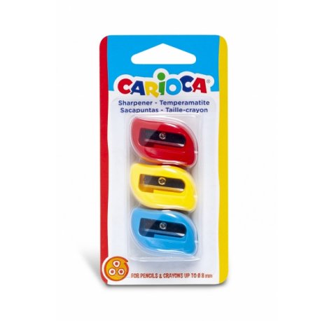 Carioca Pack 3 Sacapuntas de Colores con 1 Agujero - Apto para Lapices/Ceras Triangulares, Redondos y Hexagonales - Tornillo de Seguridad en la Lama - Color Varios