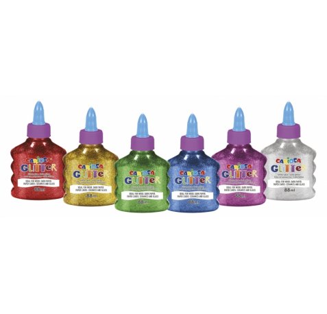 Carioca Glitter Glue Pack de 12 Botellas de 88ml - Tapa con Dispensador - Decoracion con Efecto Glitter - Aplicacion Directa - Secado en 30 Minutos - sin Disolventes - Color Varios