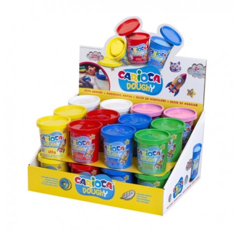 Carioca Doughy Expositor con 26 Botes de Pasta de Modelar 120gr - Blanda y Flexible - Facil de Amasar y Moldear - Ideal para Iniciacion al Modelaje - Colores Surtidos