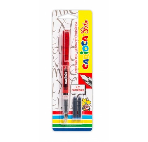 Carioca Pack de 1 Pluma Estilografica + 2 Cartuchos - Cartuchos Estandar de Tinta Azul - Escritura Suave y Precisa - Color Rojo