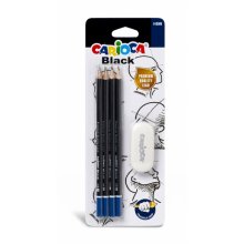 Carioca Blister de 4 Lapices de Grafito Black HB + Goma - Faciles de Borrar y Sacar Punta - Cuerpo Triangular Agradable al Tacto - Mina Resistente a Caidas - Color Negro