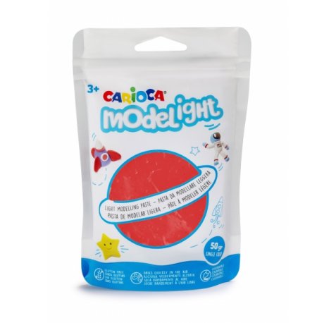 Carioca Modelight Pack de Pasta de Moldear Super Ligera - Elastica y Maleable - Se Seca al Aire - No Ensucia las Manos - Reutilizable con Agua - Color Rojo