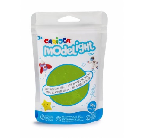 Carioca Modelight Pack de Pasta de Moldear Super Ligera - Elastica y Maleable - Se Seca al Aire - No Ensucia las Manos - Reutilizable con Agua - Color Verde