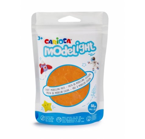 Carioca Modelight Pack de Pasta de Moldear Super Ligera - Elastica y Maleable - Se Seca al Aire - No Ensucia las Manos - Reutilizable con Agua - Color Naranja