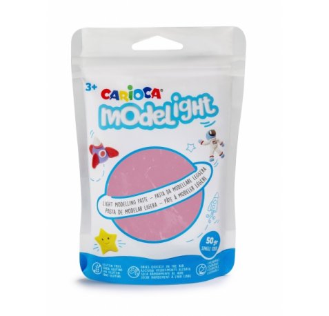 Carioca Modelight Pack de Pasta de Moldear Super Ligera - Elastica y Maleable - Se Seca al Aire - No Ensucia las Manos - Reutilizable con Agua - Color Rosa