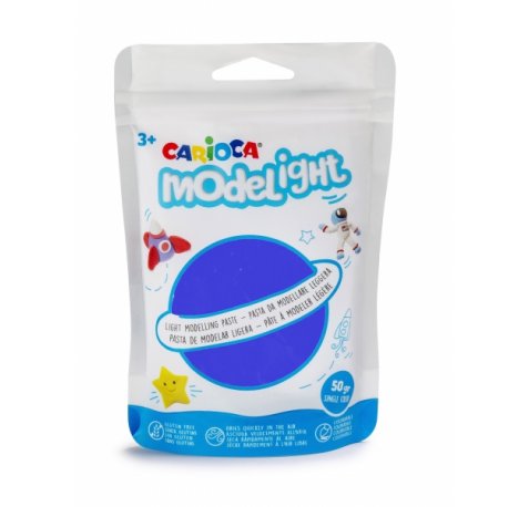 Carioca Modelight Pack de 50gr de Masa de Modelar - Super Ligera - Elastica y Maleable - Se Seca al Aire - No Ensucia las Manos - Reutilizable con Agua - Color Azul