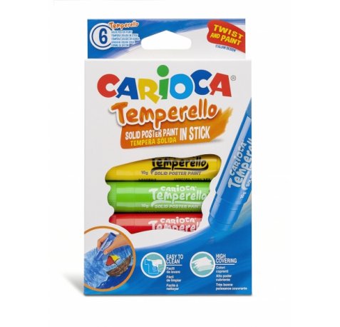 Carioca Temperello Pack de 6 Temperas Solidas - Colores Brillantes y Lavables - Gran Cobertura - Faciles de Mezclar - Acabado Satinado - Secado Rapido - No Arruga el Papel - Color Varios