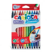 Carioca Birello Pack de 12 Rotuladores - Doble Punta Fina y Media - Tinta Superlavable No Toxica - Lavable de la Piel y Tejidos con Agua y sin Jabon - Color Varios