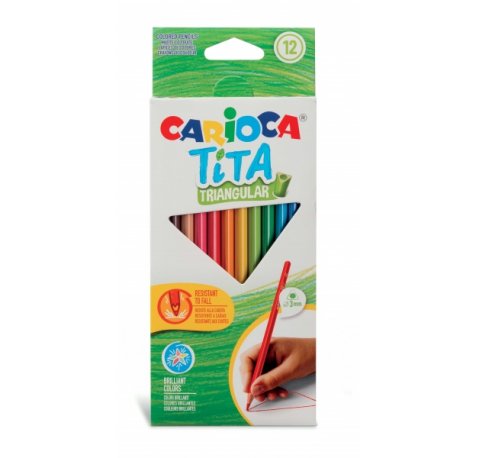 Carioca Tita Pack de 12 Lapices Triangulares de Resina - Cuerpo Triangular - Colores Brillantes y Lavables - Escritura Blanda - Mina Ø 3mm - Color Varios