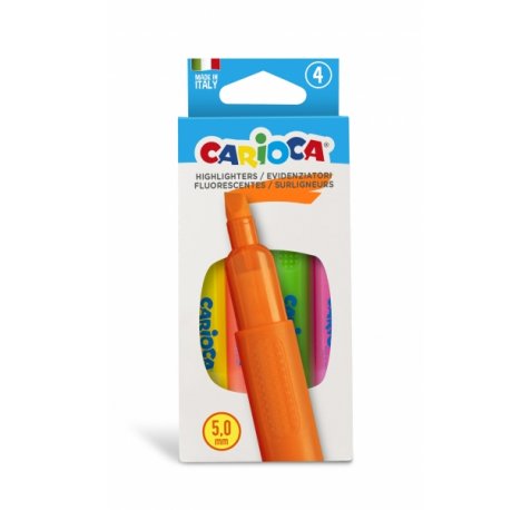 Carioca Memory Pack de 4 Subrayadores - Punta Biselada de 5mm - Brillantes y Lavables - Tinta a Base de Agua - Color Varios