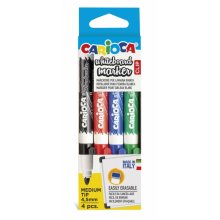 Carioca Whiteboard Clip Pack de 4 Rotuladores Borrables para Pizarras Blancas - Punta Media - Punta de Ø 4.5mm - Tapa con Clip - Secado Rapido - Color Varios