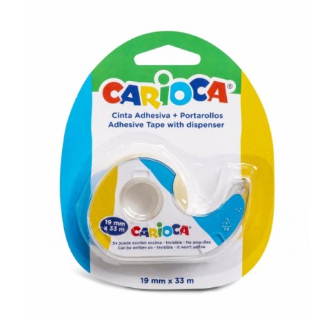 Carioca Blister 1 Portarollos + Cinta Adhesiva Transparente - No Amarillea con el Tiempo - Ideal para Papel y Carton - Color Varios