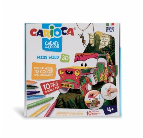 Carioca Pop-Up Pack de Modelos para Colorear y Construir - 10 Rotuladores Superlavables con Doble Punta - Fina y Media - Aventura con Nuevos Compañeros de Viaje - Color Varios