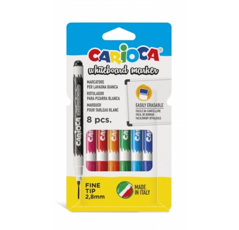 Carioca Pack de 8 Rotuladores para Pizarra Blanca Punta Fina - Secado Rapido - Se Borra Facilmente - Punta de Ø 2.8mm - Color Varios