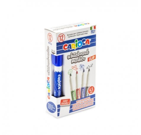 Carioca Rotulador para Pizarra Blanca Clip - Tapa con Clip - Se Borra Facilmente - Se Seca Rapidamente - Punta de Ø 4.5mm - Color Azul (12 uds)