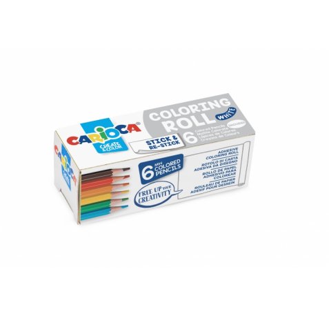 Carioca Mini Coloring Roll White Papel Adhesivo para Colorear - Aplicable en Superficies Verticales u Horizontales - Reutilizable sin Residuos - Incluye 6 Lapices de Colores - Color Varios