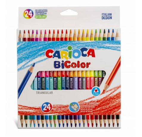 Carioca Pack de 24 Lapices Bicolor Triangulares Lacados - Mina de Alta Calidad Ø 3.3mm - Alta Resistencia a la Rotura - Color Varios