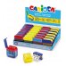 Carioca Expositor con 24 Minisacapuntas de 2 Orificios con Deposito - Tapon de Seguridad en la Cuchilla - Colores Aleatorios Surtidos