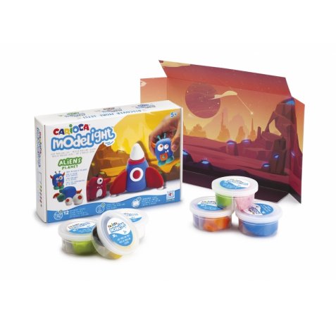 Carioca Modelight Maxiplaybox Aliens Pack de Pasta de Moldear - Super Ligera - Elastica - Maleable - sin Gluten - Se Seca al Aire - Incluye Herramientas y Escenario - Color Varios