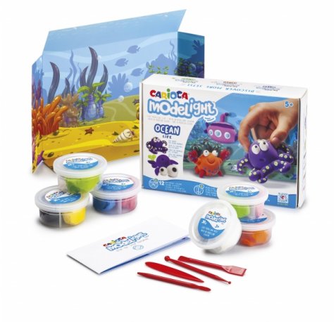 Carioca Modelight Maxiplaybox Ocean Pack de Pasta de Moldear - Super Ligera - Elastica - Maleable - sin Gluten - Se Seca al Aire - Incluye Herramientas y Escenario - Color Varios