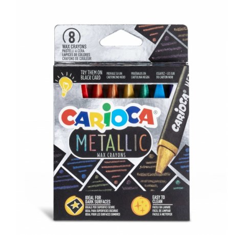 Carioca Metallic Pack de 8 Ceras Metalicas - Cuerpo Maxi Triangular - Colores Cubrientes para Superficies Oscuras - Faciles de Limpiar - Color Varios