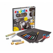 Carioca Metallic Pop Up Creator Juego para Realizar Super Cartulinas 3D - 8 Rotuladores Metalicos Punta Fina - 2 Temperello Oro y Plata - 2 Glitter Glue Oro y Plata - 1 Tijeras - 4 Cartulinas Negras - Color Varios