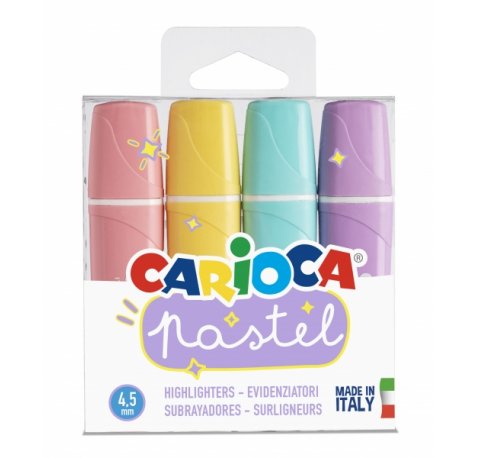 Carioca Memolight Pack de 4 Subrayadores Pastel - Tinta a Base de Agua y Lavable - Punta Biselada - Color Varios
