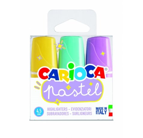 Carioca Minilight Pack de 3 Subrayadores Pastel - Tinta a Base de Agua y Lavable - Punta Biselada - Color Varios