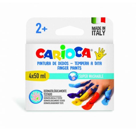 Carioca Temperas Dedo 50ml Pack de 4 Botes de Pintura de Dedos - Pensada para los mas Pequeños - Lavable de la Piel y Tejidos - Atoxicas y sin Olor - Maxima Creatividad y Diversion - Color Varios