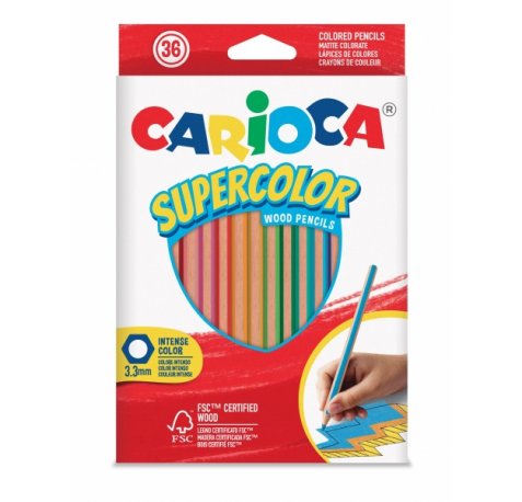 Carioca Supercolor Pack de 36 Lapices de Madera - Cuerpo Hexagonal - Colores Intensos y Gran Opacidad - 3.3mm de Grosor - Color Varios