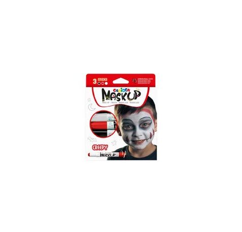 Carioca Mask Up Creepy Pack de 3 Colores para la Piel - Colores Brillantes - Lavables - Base Agua - Incluye Dos Tutoriales Paso a Paso - Colores Blanco, Rojo y Negro