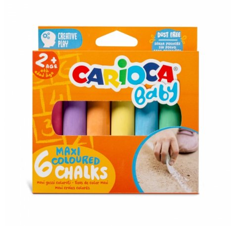 Carioca Tizas Maxi Multicolor Baby Pack de 6 Tizas - sin Polvo - Certificado a Partir de 24 Meses - Colores Brillantes - Lavables - Faciles de Borrar - Color Varios