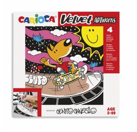 Carioca Pack de 4 Ilustraciones de Terciopelo para Colorear - Suave Textura - Desarrolla Destreza y Creatividad - Colaboracion con Cento Canesio - Color Varios