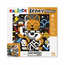 Pack Carioca Velvet Van Orton Art Pack de 4 Ilustraciones de Terciopelo para Colorear - Suave Textura - Desarrolla Destreza y Creatividad - Colaboracion con Van Orton Design - Color Varios