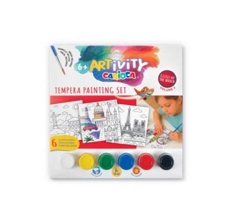 Carioca Artivity Cities of the World Vol. 2 Pack con 6 Laminas para Pintar + 6 Botes de Tempera + Pincel