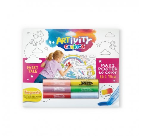 Carioca Artivity Fairy Tale Poster Maxi para Colorear - TamaÃ±o 90x60cm - Incluye 6 Temperas Solidas Temperello