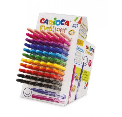 Carioca Fineliner Expositor con 66 Rotuladores - Punta Blanca de Acetal 0.5mm - Colores Surtidos