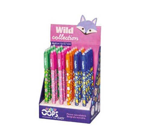 Carioca Wild Collection Oops Expositor con 30 Boligrafos Borrables - Punta 0.7mm - Divertidos DiseÃ±os de Animales