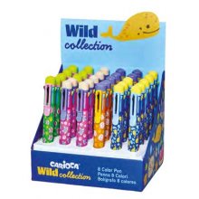 Carioca Wild Collection Expositor con 30 Boligrafos de 8 Colores - Punta 1mm - Divertidos DiseÃ±os de Animales - Clip de Sujeccion