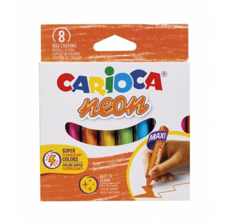 Carioca Ceras Neon Pack de 8 Ceras - Cuerpo Maxi Triangular - Colores Cubrientes - Faciles de Limpiar - Color Varios