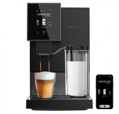 Cecotec Cremmaet Compactccino Connected Black Silver Cafetera Superautomatica - Molinillo - 19bar - Deposito 1.1L - Pantalla TFT - WiFi - Tanque de Leche 400ml - Thermoblock - Color Negro